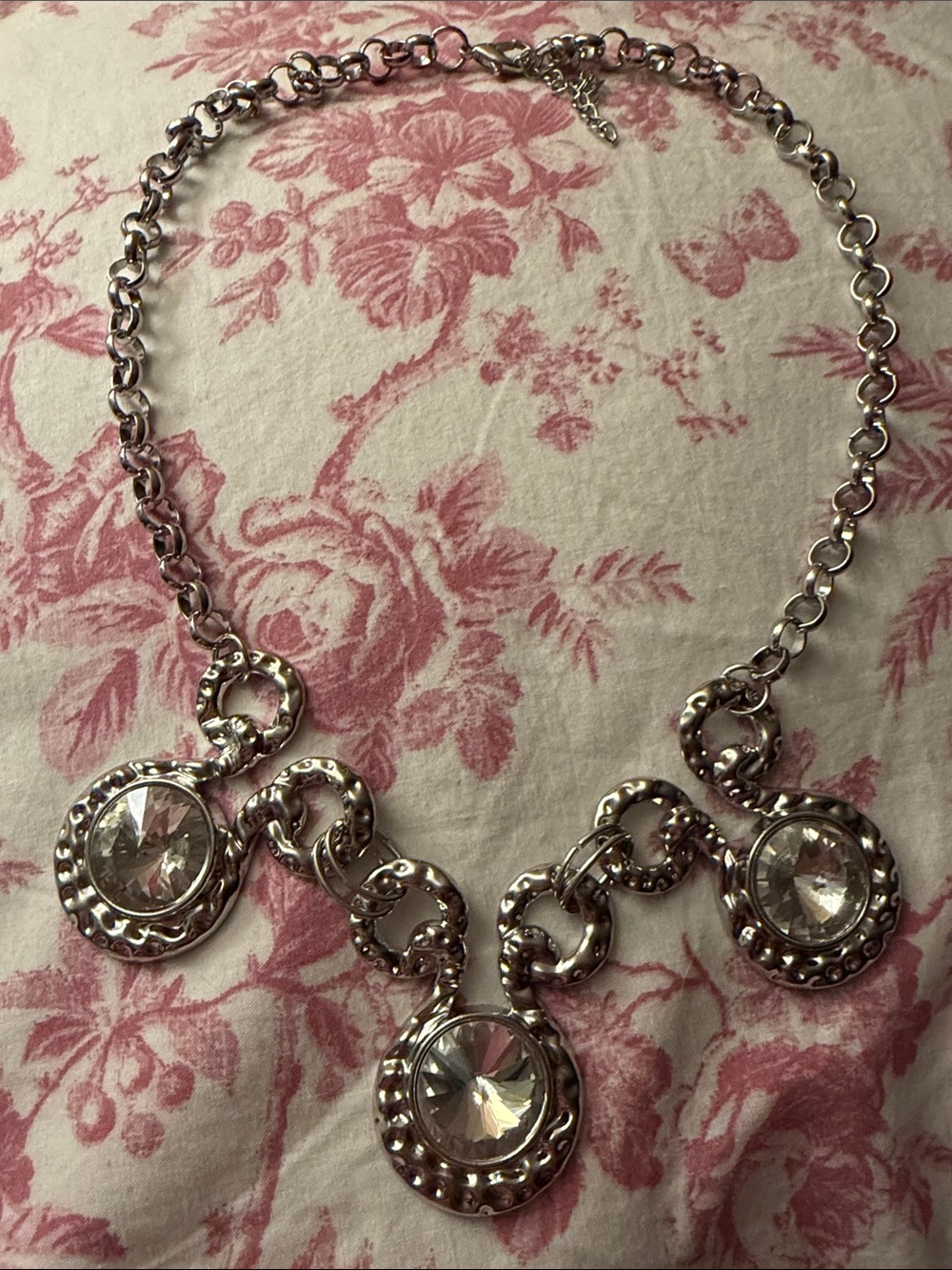Silver-Tone Crystal Statement Necklace - Clear Crystal Accents